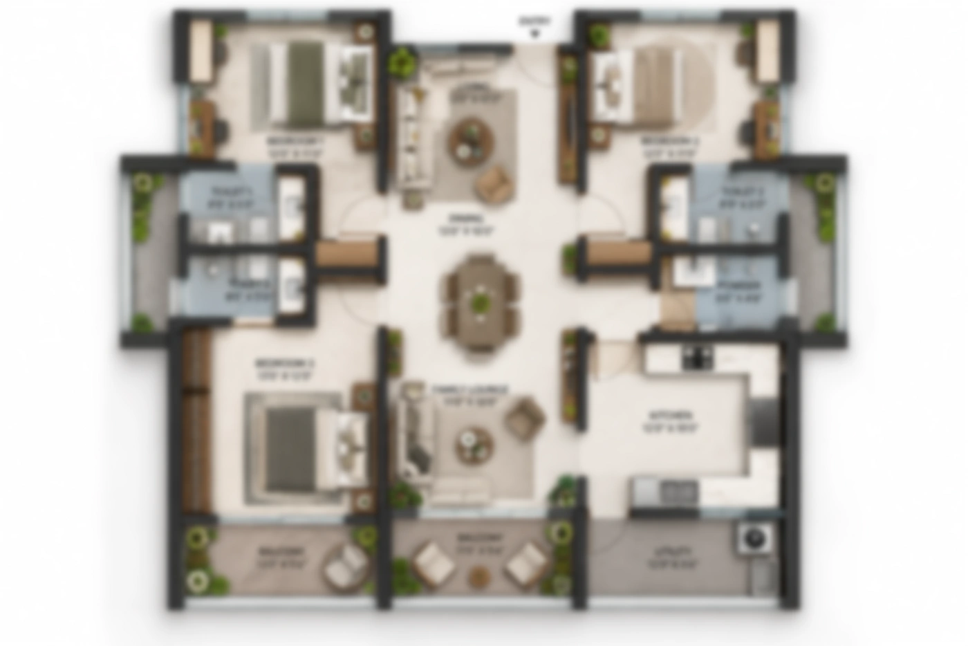 3 BHK Unit Plan of Krisala × Hiranandani Township Phase 3
